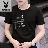花花公子（PLAYBOY）男士短袖t恤夏季ins半袖體恤男裝潮流印花T恤百搭短袖 黑色 XL