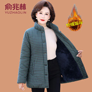 俞兆林（YUZHAOLIN）中老年女冬裝加厚棉襖媽媽款棉布格子棉服奶奶老太太短款小棉衣 322 綠色格 XL 90-105斤