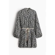 HM女裝連衣裙春季時(shí)尚編結腰帶中式領(lǐng)燈籠長(cháng)袖紅色短裙1229587 黑色/樹(shù)葉印花 均碼 155/80xs