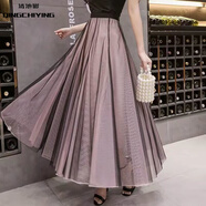 清池影（QINGCHIYING）紗裙半身裙四季2025新款高腰中長(cháng)款百搭撞色百褶網(wǎng)紗垂感裙子仙女 主圖色 M 裙長(cháng)90c