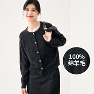 金菊【綿羊毛100%】2025早春清倉(cāng)金扣圓領(lǐng)毛衣外套女式針織開(kāi)衫羊毛衫 深灰 L