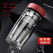 希樂（XILE）加厚雙層玻璃杯男士便攜水杯女隔熱帶蓋大容量杯子家用泡茶杯高端 雙層紅色 270ml