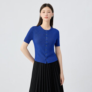 哥弟（GIRDEAR）女裝2025夏裝新款冰絲短袖針織開(kāi)衫女148027 未來(lái)暮色 S (2)