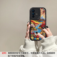 七代目適用VIVOS12手機(jī)殼山川花朵S10Pro新款感S9E鏡頭全包S7保護(hù)套帶手鏈S6女ins風(fēng)S5軟硅膠VIVOT2X防摔 黑色-彩色山川花朵N vivo T2