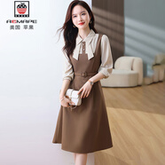 AEMAPE時(shí)髦優(yōu)雅連衣裙女2025春季新款溫柔氣質(zhì)中長(cháng)款顯瘦雪紡長(cháng)袖裙子女 咖色 S 建議 80-90 斤