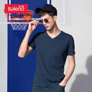 班尼路夏季短袖t恤男裝薄款純棉圓領(lǐng)純色體恤情侶打底衫88902同款 v領(lǐng)02b中藍 2XL