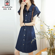 AEMAPE連衣裙女休閑薄款牛仔裙2025夏季新款女裝收腰氣質(zhì)小個(gè)子裙子女 牛仔藍 圖片色 XL 建議125-135斤