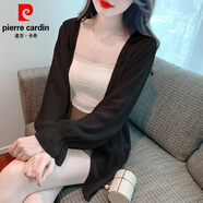 皮爾卡丹（pierre cardin）冰絲雪紡開(kāi)衫防曬衣女夏季薄款小披肩外套吊帶裙外搭罩衫長(cháng)袖上衣 黑色 M