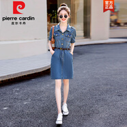 皮爾卡丹（pierre cardin）氣質(zhì)牛仔裙連衣裙女夏季薄款高級感2025新款小個子修身顯瘦裙子 牛仔藍 配腰帶 M 95-105斤
