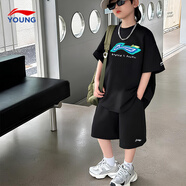 LI-NING KIDS李寧兒童運(yùn)動(dòng)套裝男女大童25夏季運(yùn)動(dòng)舒適透氣短袖t恤短褲兩件套 套裝七 【純棉短袖+速干短褲】 130