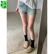 OTST豐胯神器辣妹提臀牛仔短褲女夏季低腰美胯超短褲包臀百搭熱褲子 藍(lán)色 M 90-100斤