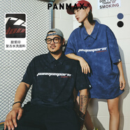 PANMAX大碼潮牌男裝夏款美式POLO衫復古水洗扎染高棉加大短袖透氣T恤男 漸變黑 5XL