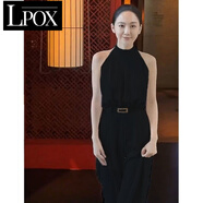 LPOX掛脖上衣2025夏季新款上衣女無袖掛脖上衣女簡約吊帶背心雪紡衫 黑色 單上衣 2XL