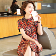 迪芬.璐嘉2025夏季新款中年女裝大牌顯瘦氣質(zhì)裙子杭州高端真絲桑蠶絲連衣裙 紅色 L /165（適合85-110斤左右）