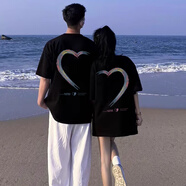 MDlila【兩件裝】情侶裝短袖t恤2025新款一男一女夏裝季套裝衣服團體服 黑色男款+黑色女款 2XL 男/女L