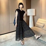 榮西圖（RONGXITU）雪紡波點裙褲女2025夏季新款洋氣氣質(zhì)時尚百搭垂感休閑褲 黑色 M 建議95-110斤