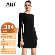 AUI 連衣裙女歐洲站2022秋新款時尚女裝洋氣寬松圓領(lǐng)高腰修身裙子 黑色 S