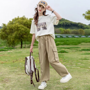 貝孩趣兒童女童衛(wèi)衣夏裝套裝時(shí)髦運(yùn)動(dòng)童裝春秋款女孩中大童夏衣服兩件套 短袖+褲子 150 碼(建議身高140-150厘米)
