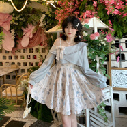 XCFREHT2025早春夢聆桃樂清新日系甜美碎花木耳邊蛋糕裙印花吊帶連衣裙 上衣+吊帶裙 【收藏店鋪 優(yōu)先發(fā) S 80-95斤