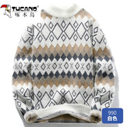 啄木鳥（TUCANO）毛衣針織衫男秋冬季外套針織開衫復古半高領打底衫毛線衣男裝 990白色 L 175 （約100-120斤可穿）