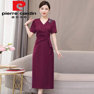 皮爾卡丹（pierre cardin）五一喜婆婆婚宴裝2025新款媽m媽禮服平時(shí)可穿高貴結婚連衣裙夏季 紫色今年流行的輕奢品牌 3XL 建議130-145斤