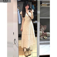 詩(shī)丹蕊學(xué)院風(fēng)甜美碎花收腰連衣裙女夏溫柔氣質(zhì)初戀公主裙修身長(cháng)裙小個(gè)子 米色 均碼 【可備注碼數】