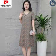 皮爾卡丹（pierre cardin）夏季2025新款遮肉顯瘦寬松氣質(zhì)時(shí)尚洋氣媽媽中長(zhǎng)款連衣裙裙子 香檳綠 XL 建議90-110斤