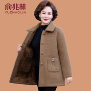 俞兆林（YUZHAOLIN）媽媽冬裝外套加絨加厚仿水貂絨上衣中老年女裝中長(zhǎng)款保暖毛呢大衣 咖色 XL (參考90-105斤)