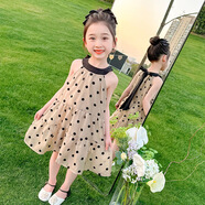 鸞雀翔夏季波點(diǎn)連衣裙新款女寶寶衣服韓版洋氣公主裙兒童無(wú)袖背心裙童裝 杏色波點(diǎn)連衣裙 120 cm建議體重39-45斤 年齡4-5