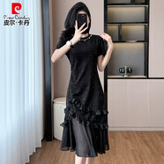 皮爾卡丹（pierre cardin）法式輕奢連衣裙女夏款高級(jí)質(zhì)感洋氣別致長(zhǎng)裙子顯瘦時(shí)尚網(wǎng)紗魚尾裙 高端黑色（優(yōu)雅 顯身材/氣質(zhì)女神 M (建議90-105斤)