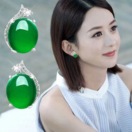川森新款s925純銀紅瑪瑙耳釘女復(fù)古祖母綠玉髓簡(jiǎn)約耳環(huán)項(xiàng)鏈飾品 綠瑪瑙耳釘