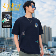 卡賓（CABBEEN）【波浪紋提花】短袖男士T恤肌理發(fā)泡圖案透氣舒適夏季短袖T恤男 煤黑色01（寬松版型） 2XL /185/54