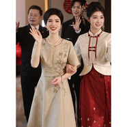 皮爾卡丹喜婆婆旗袍婚宴媽媽禮服2024新款氣質(zhì)年輕款 香檳色 2XL