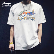 李寧（LI-NING）短袖男女同款t恤潮流圓領(lǐng)休閑棉春夏季印花舒適透氣半袖棉打底衫 白(涂鴉標-73%棉+23%聚酯纖維) XL (180)
