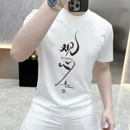 軒萊雅（XUANLAIYA）短袖t恤男夏季潮牌印花半袖衣服男青少年寬松休閑五分袖大碼體恤 白色 S