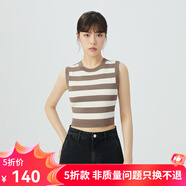 哥弟真的好（GIRDEAR）女裝條紋拼色修身短款打底針織衫背心女A301274 灰底白條 S (2碼)