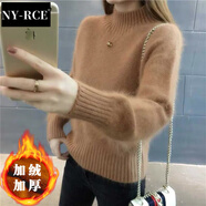 NY-RCE仿水貂絨毛衣女新款秋冬短款套頭加絨加厚針織衫寬松打底衫潮 加絨-焦糖色-不掉毛 加厚 S
