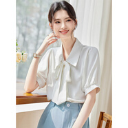 佐敘短袖襯衫女夏季商務(wù)修身職業(yè)穿搭蝴蝶結(jié)系帶襯衣休閑時尚女裝上衣 白色 當(dāng)/次日達(dá) M (95-110斤）