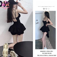 JAVC辣妹鏤空露背收腰吊帶連體衣純風(fēng)少女感顯瘦褲裙黑色短裙套裝女夏 吊帶上衣+黑色褲裙【套裝】 S 建議 80-95斤
