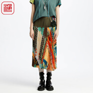 漁漁女裝半身裙女2025新款春夏輕薄垂感條紋撞色印花雪紡裙FGHA7205 軍綠 XS