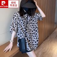 皮爾卡丹（pierre cardin）歐貨設(shè)計(jì)感時(shí)尚豹紋半袖T恤女夏2025慵懶風(fēng)寬松休閑顯瘦短袖上衣 豹紋上衣 XL (建議115斤-130斤)