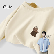 GLM敖瑞鵬代言純棉短袖t恤男青春休閑風(fēng)街頭潮搭落肩五分袖大碼T恤 【純棉】淺米#紙箱小熊 3XL