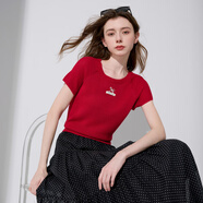 三彩2025夏季新款蝴蝶結針織衫插肩袖毛衫薄款圓領(lǐng)套頭衫簡(jiǎn)約M