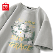 名創(chuàng  )優(yōu)品（MINISO）t恤男短袖夏季男款山茶花綠色寬松衣服2025年新款重磅華夫格半袖 淺灰(大陽(yáng)光山茶) L /175(30天質(zhì)量問(wèn)題全額退)