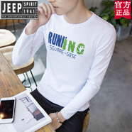 吉普（JEEP）官方品牌V領扣子純棉春季修身型男士長袖t恤打底衫上衣服體恤潮流 官方旗艦長的袖RUN白色 M