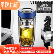 VIERUODIS德國(guó)進(jìn)口品質(zhì)鋼化玻璃杯防摔打碎的大號(hào)套不裝溫防爆男女隨手 雙層加厚--鵝蛋杯皮紋藍(lán)400ml