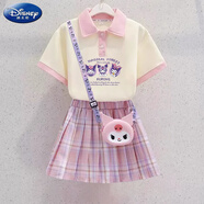 迪士尼（Disney）庫洛米裙子女童夏季2025新款兒童POLO連衣裙女孩夏套裝裙 三只庫洛米-粉色-不配包 130 建議身高120-130