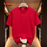皮爾卡丹（pierre cardin）圓領(lǐng)白色t恤女夏純棉短袖正肩打底純白t體恤寬松韓版男情侶款學生 大紅色 4XL