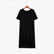 MODX大碼女裝顯瘦條紋裙連衣裙2025款胖mm寬松直筒針織裙22939乃粒 黑色 XL (120-150斤)