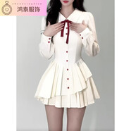 待婉學(xué)院風(fēng)甜美連衣裙女秋季收腰顯瘦純欲少女不規(guī)則polo領(lǐng)襯衫短裙子 白色 均碼 xs